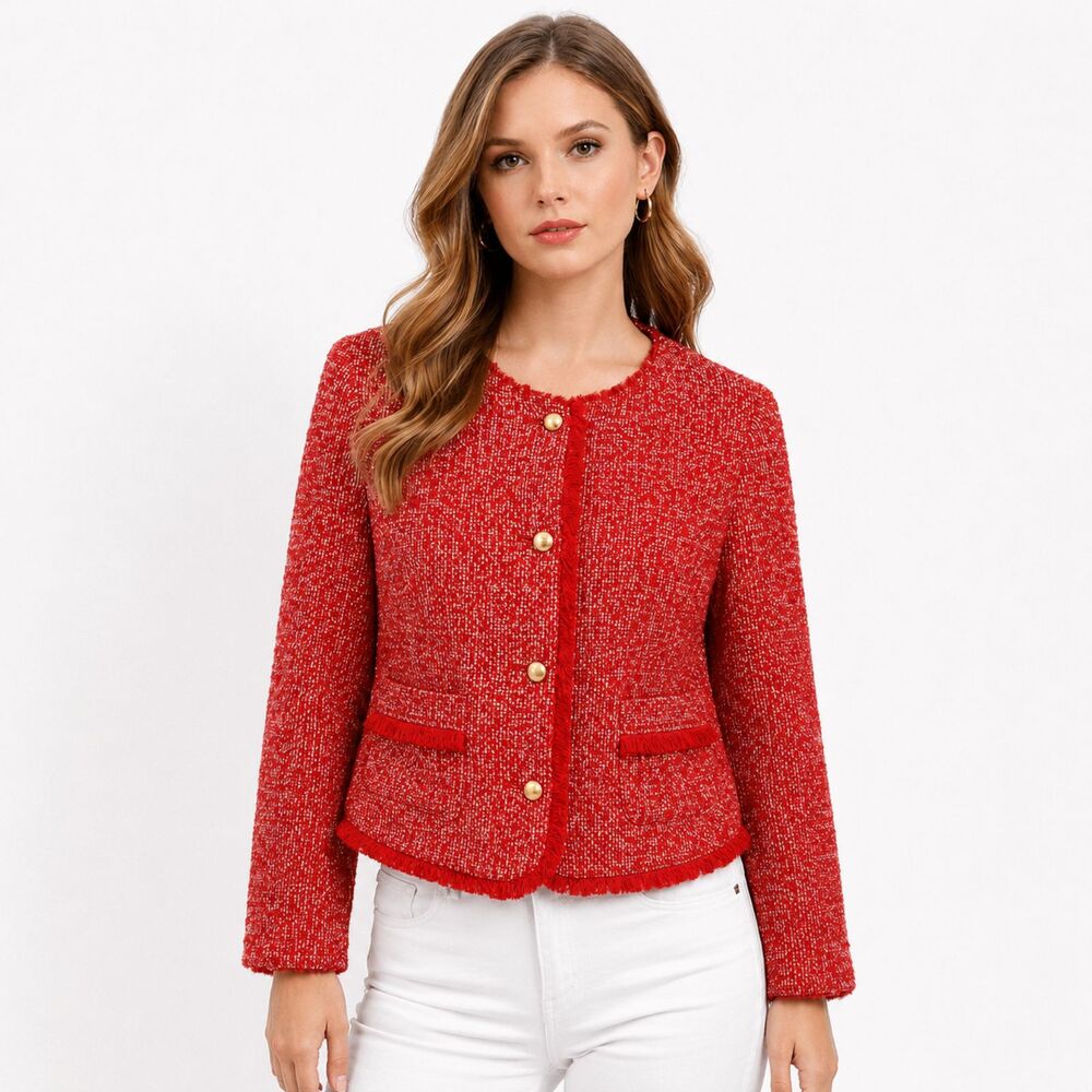 Talbots Tweed Red Wool Blend Jacket Size 10New W/Partial Tag